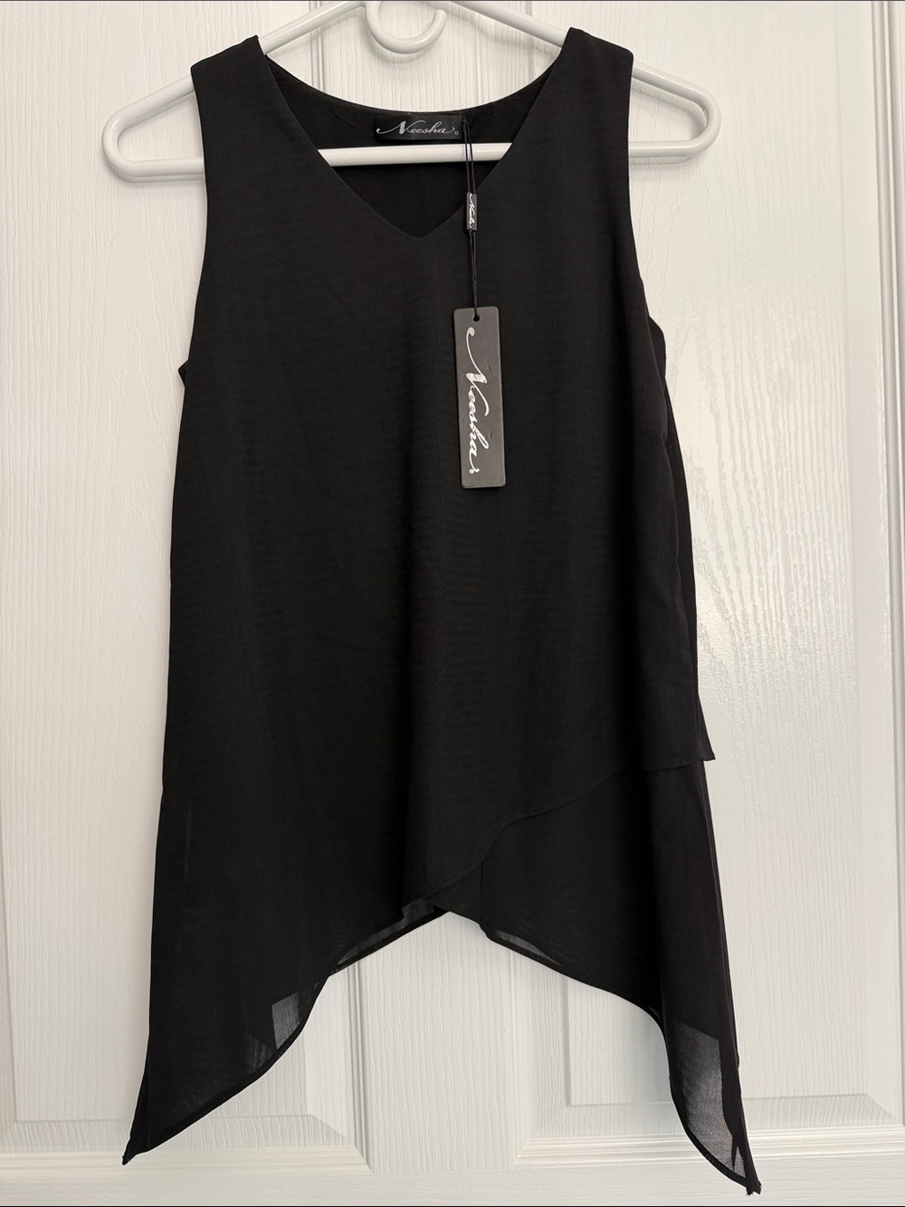Neesha Black Layered Chiffon Asymmetric Tank